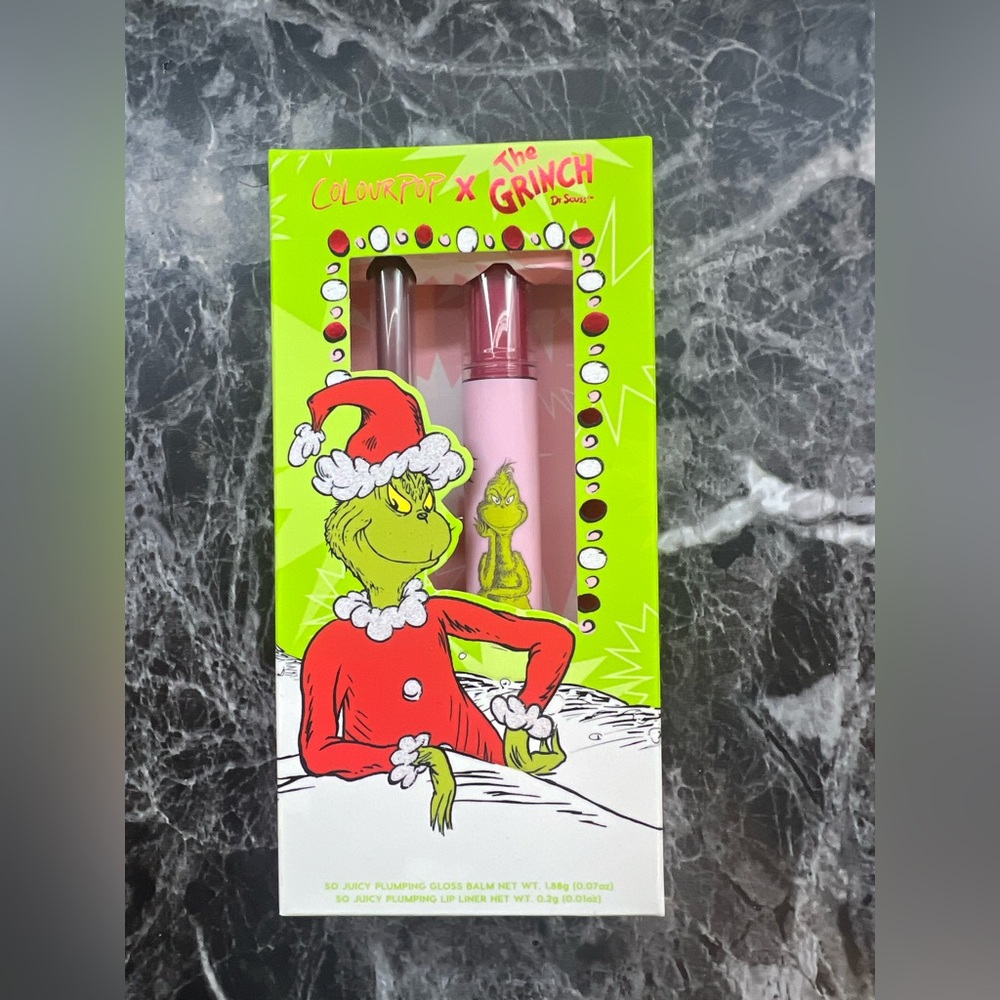 Colourpop x the grinch so juicy gloss balm and lip liner set berry grinchy NIB